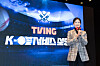 Streaming service Tving CEO Choi Ju-hee speaks during a briefing about Tving’s KBO broadcasting service at CJ ENM headquarters in western Seoul on Tuesday. [NEWS1]