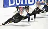Korea's Hwang Dae-heon, front, skates to a first-place finish in the 1500-meter final race at the ISU World Cup Short Track Speed Skating event in Montreal on Saturday. [AP/YONHAP]