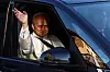 Pope Leo XIV waves as he arrives at the Basilica of Saint Mary Major in Rome on May 10. [REUTERS/YONHAP]