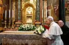Pope Leo XIV, second from left, visits the Shrine of the Mother of Good Counsel in Genazzano, outside Rome on May 10. [AFP/YONHAP]