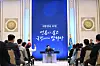 President Lee Jae Myung speaks during a press conference marking 30 days in office at the Blue House’s Yeongbingwan state guest house in central Seoul on July 3. [JOINT PRESS CORPS]