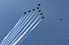The Air Force’s Black Eagles aerobatic team conducts a practice flight for an air show in Seocho District, southern Seoul on July 10. [YONHAP]