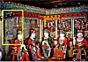 The interior of the Myeongbujeon Hall of Sinheung Temple in Sokcho, Gangwon, photographed in early summer of 1954, showing the ″Ten Kings of Hell″ statues and paintings. The area marked in yellow indicates where ″The Tenth King of Hell″ (1798) was originally located. [SOKCHO CITY MUSEUM]