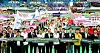 Incheon Mayor Yoo Jeong-bok, center, poses for a photo with participants of an event supporting the city's bid to host the Asia-Pacific Economic Cooperation (APEC) summit 2025 at the Namdong Gymnasium on June 16, 2023. [INCHEON METROPOLITAN GOVERNMENT]
