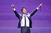 Jin of boy band BTS greets fans at the “Message from Jin: June 13 2024,?” get-together held at the Jamsil Indoor Arena in southern Seoul on June 13. [BIGHIT MUSIC]
