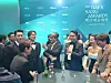 ″Harbin″ (2024) actor Hyun Bin, left, actor Jo Woo-jin and actor Cho Yeo-jeong converse during a reception ahead of the 61st Baeksang Arts Awards held at Coex in Gangnam District, southern Seoul, on May 5. [SHIN HA-NEE]