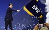 Lee Jae-myung waves a party flag after he elected as the leader of the liberal Democratic Party (DP) for a second term at the national convention held at the KSPO Dome in Olympic Park, Songpa District, eastern Seoul, in August 2024. [JOINT PRESS CORPS]
