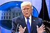 U.S. President Donald Trump addresses a press conference about the Supreme Court's striking down of most of his tariffs in the briefing room at the White House in Washington on Feb. 20. [EPA/YONHAP]