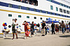 Chinese group tourists arrive at Jeju on Aug. 31 for the first time in six years and five months on passenger ferry Blue Dream Star. [LOTTE DUTY FREE]