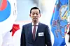 Hanwha Group Vice Chairman Kim Dong-kwan participates in a ship-naming ceremony for the State of Maine at Philly Shipyard on Aug. 26. [JOINT PRESS CORPS]