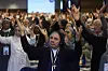 Nuns pray during a congress of nearly 900 superiors of the world's female religious orders in Rome, Monday, May 5. [AP/YONHAP]