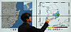 An official at the Korea Meteorological Administration (KMA) points to the location where the 4.0-magnitude earthquake on Thursday morning struck the southeastern city of Gyeongju, North Gyeongsang, on a map displayed at the KMA building in Dongjak District, southern Seoul. [YONHAP]