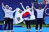 Korea celebrate after winning the women's team archery gold medal match against China at the Invalides in Paris on July 28, 2024. [EPA/YONHAP]
