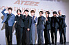 Ateez poses for the camera during its 'Golden Hour Part. 1' press conference held Thursday afternoon in central Seoul, ahead of its Friday release. [DANIELA GONZALEZ PEREZ]