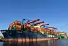 The Korean container ship HMM Stockholm is loaded at a terminal at a harbour in Hamburg, Germany, on April 3. [REUTERS/YONHAP]