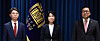 The nominees for three ministerial posts, including Kim Wan-sup, the nominee for environment minister, far left, Lee Jin-sook, the nominee for the chairman of the Korea Communications Commission, and Kim Byoung-hwan, the nominee for the chairman of the Financial Services Commission, attend a press briefing at the presidential office in Seoul on Thursday. [YONHAP]
