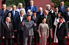 From left front row, Russian President Vladimir Putin, Chinese President Xi Jinping, First Lady Peng Liyuan and North Korea's leader Kim Jong-un pose for a group photo ahead of a military parade marking the 80th anniversary of victory over the militarist Japan and the end of World War II in Beijing on Sept. 3. [TASS/YONHAP]