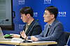 Bank of Korea officials speak in a press conference held to discuss central bank digital currency at the bank office in central Seoul on Thursday. [BOK]