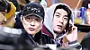 Lee Jung-hoo, right, and Kim Ha-seong watch Game 5 of the Korean Series at Jamsil Baseball Stadium in southern Seoul on Nov. 13, 2023. [YONHAP]
