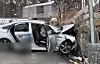 A taxi is broken after crashing into a wall while driving on a road in Ulsan on March 6, 2025. [NEWS1]