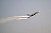 The Indian Air Force's HAL Tejas performs a display flight at Al-Maktoum International Airport during the Dubai Airshow 2025 in Dubai on Nov. 20. An Indian fighter jet crashed during a flying display at the Dubai Airshow on Nov. 21. [AFP/YONHAP]