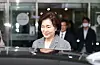Hong Ra-hee, the widow of late Samsung Chairman Lee Kun-hee, steps out of an event raising awareness on childhood cancers and rare diseases at the Seoul National University Hospital in central Seoul on Oct. 21, 2024. [YONHAP]