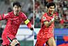 The LAFC forward Son Heung-min, left, and Oh Hyeon-gyu of Belgium’s Genk, during a friendly match between Korea and the United States on Sept. 7. [YONHAP, NEWS1]