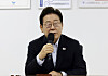 President Lee Jae Myung speaks during an on-site labor-management roundtable on preventing industrial accidents at SPC Samlip's Sihwa plant in Siheung, Gyeonggi, on July 25. [JOINT PRESS CORPS]