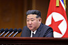 The 13th session of the 14th Supreme People’s Assembly was held at the Mansudae Assembly Hall in Pyongyang on Sept. 20 and 21, the Rodong Sinmun reported on Sept. 22. Leader Kim Jong-un makes a speech at the session in this photo provided by North Korea's state-run newspaper. [RODONG SINMUN]