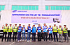 Samsung SDI workers pose for a photo at a ceremony commemorating the battery maker's first shipment of 46-phi battery modules to an unidentified U.S. client at the firm's Vietnamese subsidiary. [SAMSUNG SDI]