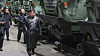 In this footage broadcast by Pyongyang's state-controlled Korean Central Television on Wednesday, North Korean leader Kim Jong-un examines weapons systems manufactured at what state media called 'key munitions plants' during a two-day inspection that began on Monday. [YONHAP]