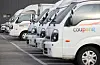 Coupang trucks are seen parked in a lot in Seocho District, southern Seoul, last month. [YONHAP]