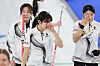Seol Ye-eun and Kim Min-ji fight back tears after a 10-7 loss to Canada in the women’s curling round-robin match at the Milan-Cortina Winter Olympics at the Cortina Curling Olympic Stadium in Italy on Feb. 19. The defeat ended Korea’s hopes of advancing to the semifinals. [YONHAP]