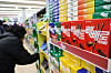 Pepero products are shown on shelves of a supermarket in Seoul on Feb. 17. [YONHAP]
