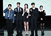 From left, singer and actor Son Dong-pyo, actors Choi Keon, Kim Na-eon, Kim Woo-seok and Han Chae-lin pose for a photo during a press conference for web series ″Social Savvy Class 101″ held at Ilchi Art Hall in southern Seoul on Tuesday. [NEWS1]