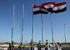 Municipal employees raise the Egyptian flags, during preparations for an international summit on Gaza, amid a ceasefire between Israel and Hamas, at the Red Sea resort of Sharm el-Sheikh, Egypt, on Oct. 11. [REUTERS/YONHAP]