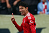 Hwang Ui-jo celebrates scoring a goal for Nottingham Forest in a pre-season friendly against Notts County at Meadow Lane in Nottingham, England on July 16, 2023. [REUTERS/YONHAP]