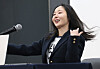 Min Hee-jin, former ADOR CEO and founder of ooak records, attends a press conference in Jongno District, central Seoul, on Feb. 25. [NEWS1]