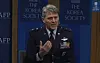 Maj. Gen. Jason Armagost, Eighth Air Force and Joint-Global Strike Operations Center commander, speaks during a forum hosted by The Korea Society in New York on Feb. 19 in this photo captured from a YouTube account of The Korea Society. [SCREEN CAPTURE]