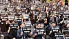 Teachers and participants shout slogans during a memorial event for a teacher in Jeju who died after receiving continued harassment from a student's family at the Jeju Office of Education in Jeju on May 30. [NEWS1]