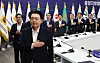 President Yoon Suk Yeol salutes the flag during the opening of the 7th Central-Regional Government Meeting at the South Chungcheong provincial government headquarters in Hongseong County, South Chungcheong, on Thursday. [JOINT PRESS CORPS]