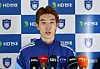 Ulsan HD goalkeeper Jo Hyeon-woo speaks to reporters at Incheon International Airport on Jan. 6 before departing for a training camp in the United Arab Emirates. [YONHAP]