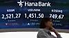 A screen in Hana Bank's trading room in central Seoul shows the Kospi closing at 2,521.27 points on Feb. 10, down 0.65 points, or 0.33 percent, from the previous trading session. [NEWS1]