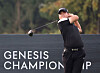 Jang Yu-bin takes a driver tee shot on the 18th hole of the second round of the Genesis Championship at Jack Nicklaus Golf Club Korea in Incheon, on October 13, 2023. [YONHAP]
