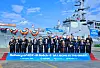 Officials from HD Hyundai Heavy Industries, the Korean Navy, government bodies and foreign delegations attend a ceremony commemorating the successful delivery of an 8,200-ton Aegis destroyer at the shipbuilder's Ulsan headquarters on Wednesday. [HD HYUNDAI HEAVY INDUSTRIES]