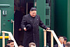 In this April 2019 photo released by the regional government of Primorsky Kai in the Russian Far East, North Korean leader Kim Jong-un disembarks from a train at Khasan Station, the last railway stop on the Vladivostok branch of the Russian Far Eastern Railway before the North Korean-Russian border. The photo was taken during Kim's last overseas trip, which was to Vladivostok to meet Russian President Vladimir Putin. [YONHAP]