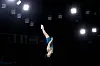 Brock Batty of Australia competes in the men's trampoline qualification round at the Bercy Arena in Paris on Friday. [REUTERS/YONHAP]