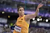 Kristin Pudenz of Germany makes an attempt in the women's discus qualification round at the Stade de France in Paris on Friday. [AP/YONHAP]