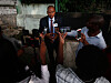 Senator Nenel Cassy speaks to journalists after a news conference in Port-au-Prince, Haiti, Oct. 3, 2019. [AP/YONHAP]