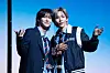 Riize’s Wonbin and Shotaro perform “Fly Up” choreography during a showcase on May 19 at Blue Square in central Seoul for the release of its first full-length album, “Odyssey.” [DANIELA GONZALEZ PEREZ]